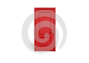 Red wooden door isolated on white background