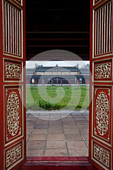 Red Wooden Doors and Temple, Hue Citadel