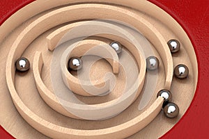 Red Wooden Education Labyrinth Maze Toy Game for Children Memory Advance Learning. 3d Rendering