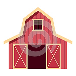 Red wooden farm barn in flat style. Agricultural building for livestock or equipment. Vector illustration