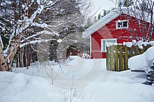 Red wooden Finnish house