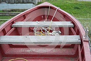 Red Wooden Fishing Boat Red And Yellow Rope