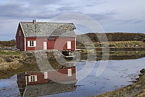 Red wooden house on the Atlantic Road