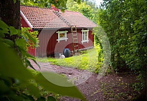 Red wooden house in Finland