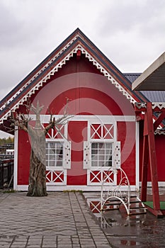 A red wooden house. Russian architecture