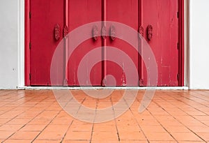 Red wooden old style doors