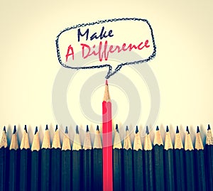 red wooden pencil arrange with make a difference concept