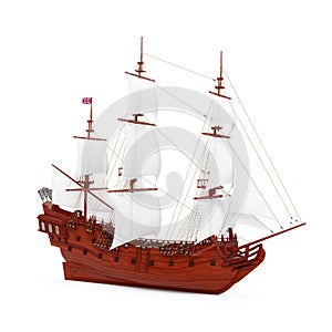 Red Wooden Vintage Tall Sailing Ship, Caravel, Pirate Ship or Warship. 3d Rendering