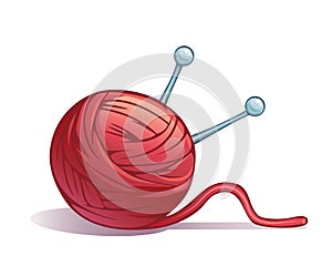 Red wool ball with knitting needles