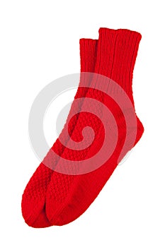 Red wool socks isolated