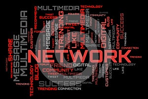 Red word collage background. Network word cloud concept