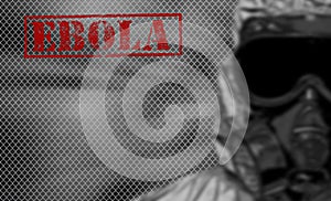 Red word EBOLA on black and white background.