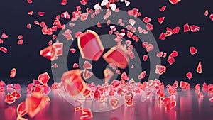 Red word PAIN explodes into small shining particles. Conceptual 3D animation.