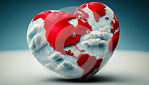 Red world with heart shape over the clouds, love the earth, generative ai photo