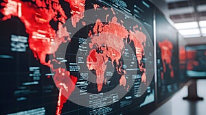 Red World Map With Data Visualization and Digital Background