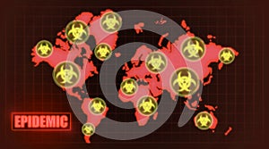 Red world map with infected danger zones illustration