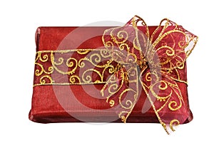 Red wrapped gift box with a bow