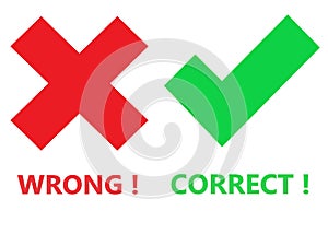 A red wrong and green correct check marks against a white backdrop