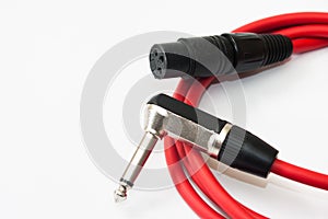 Red xlr microphone cable on the white background