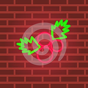 Red xmas berries neon line sign icon. Holiday, xmas, christmas vector illustration. ymbol. Red brickwall background