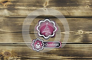 Red xmas stickers with fir-tree