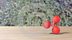 Red xrp ripple gold sign icon on table blur leaves background. 3d render isolated illustration, cryptocurrency, crypto, business,