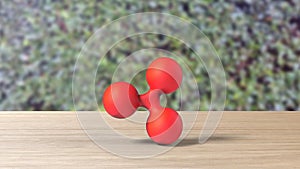Red xrp ripple gold sign icon on table blur leaves background. 3d render isolated illustration, cryptocurrency, crypto, business,