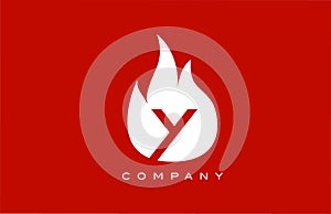 Red Y fire flames alphabet letter logo design. Creative icon template for business and company