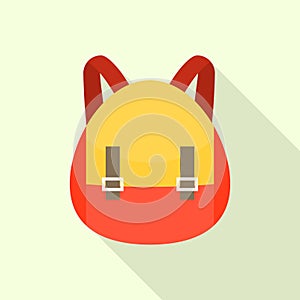 Red yellow backpack icon, flat style