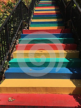 Red yellow blue and green painted multicolors steps photo