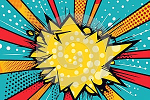 Red yellow, blue pop art retro background cartoon lightning blast radiance vivid colour illustration,