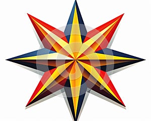 a red yellow and blue star on a white background