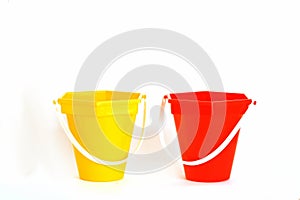 Red and yellow buckets