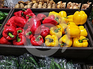Red and yellow capsicum for sell in market