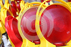 Red and yellow caution signs, Germany.