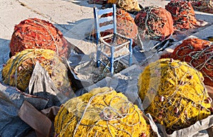 Red and yellow fishing nets