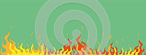 Red yellow flame background. Burning fire decoration element. Fire illustration for design. Flame frame border