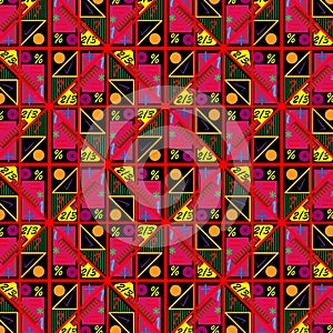 Red and yellow geometric repeating pattern of math symbols