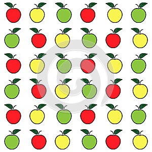 Red yellow green apple pattern on white background
