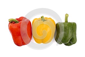 Red , yellow and green bell pepper isolated on white background