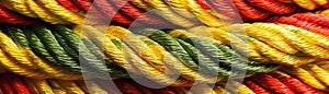 Red Yellow Green Close Up Detailed Pattern Of Ropes Twine Panoramic Banner. Generative AI