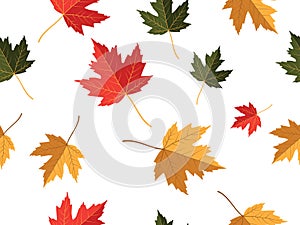 Red yellow green maple leaf vector seamless pattern for wallpaper, background, cover, greeting card, fabric textile