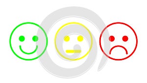 Red, yellow, green smileys emoticons icon negative, neutral and positive, different mood. photo
