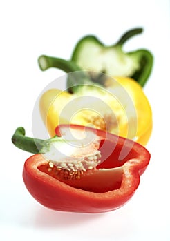 Red Yellow and Green Sweet Pepper, capsicum annuum, Against White Background