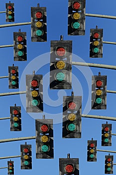Red, yellow and green traffic lights