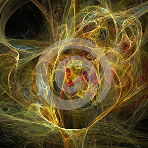 Red and yellow mix vertigo helix clouds curves futuristic fractal digital art