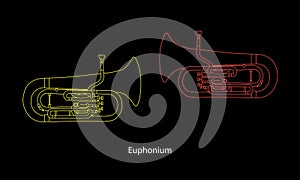 Red and yellow outline euphonium ensemble on black background