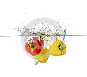 Red and Yellow Paprika Splash in Water