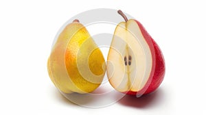 Red yellow pear fruit cut in half. Generative AI