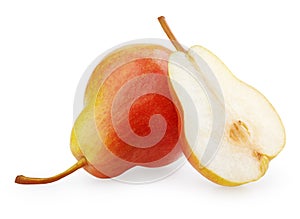 Red-yellow pear fruit with half